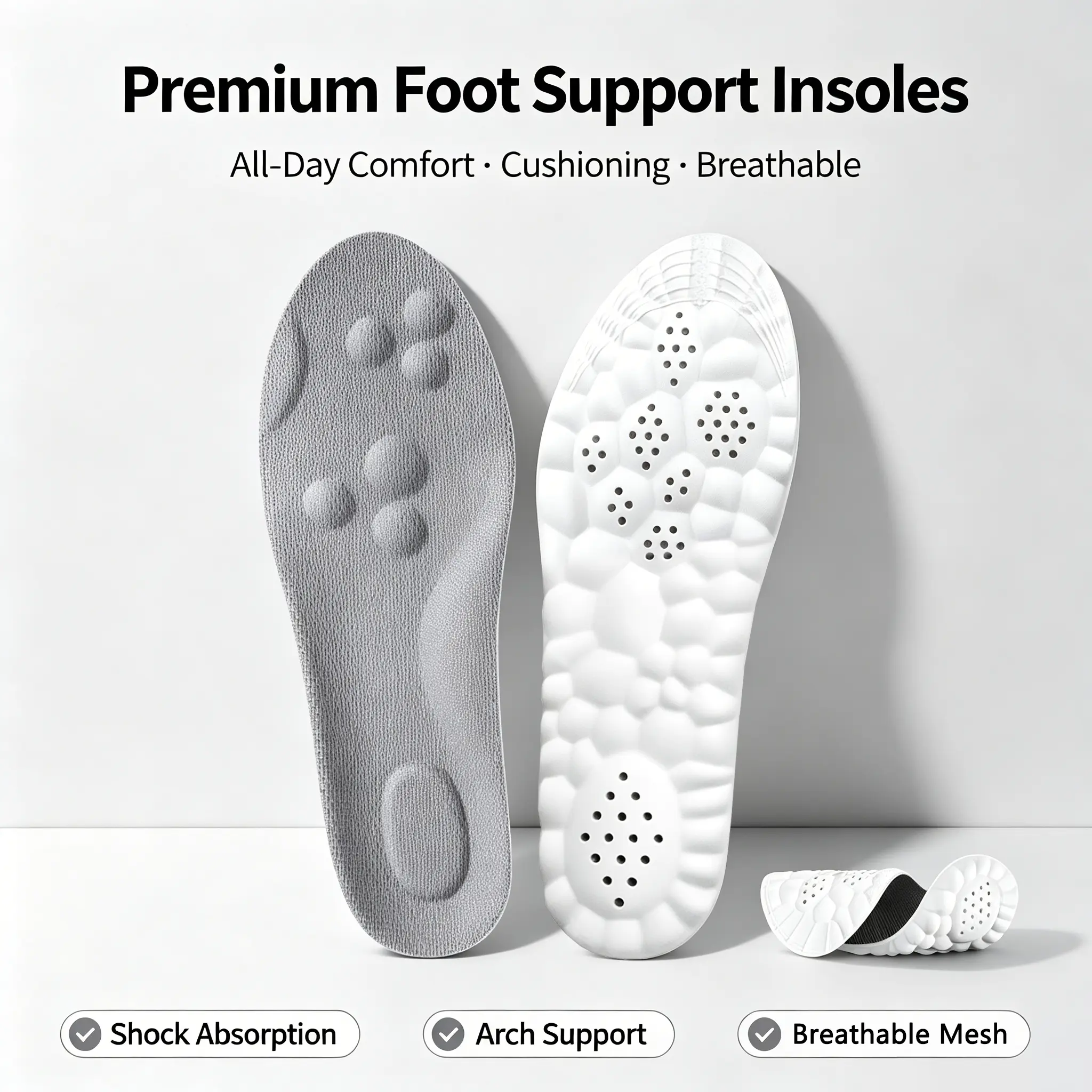 Shock Absorption Arch Support Insoles, Breathable Mesh Shoe Pads for Tired Feet and Long Time Standing
