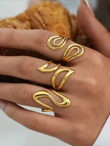 1 PC Stainless Steel Geometric Line Open Ring, Elegant Ring Women's Fashion Casual Accessories Best for Everyday Wear Best for Gifting Girlfriend or Wife Stacking Rings