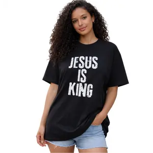 JESUS IS KING JESUS SAVES Mineral Wash Premium Tee Vintage Distressed Tshirt Casual Shortsleeve Round Neck Streetwear