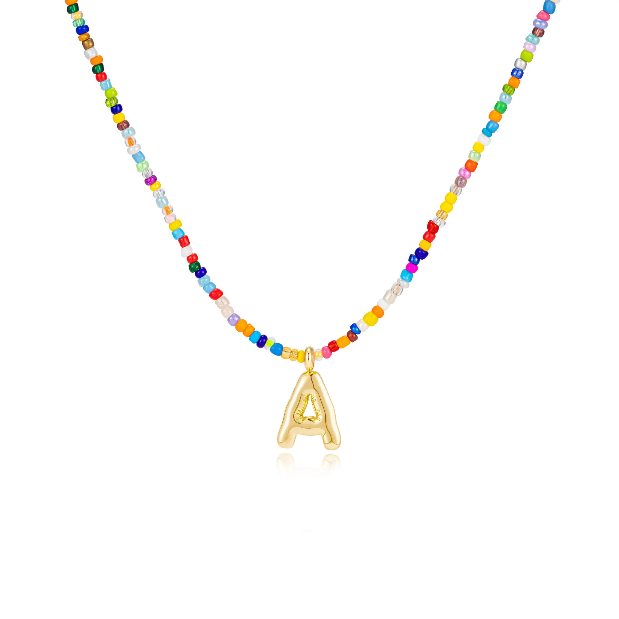 Colorful Letter Necklace for Women Bubble Initial Letter Necklace Handmade Beaded Necklace Dainty Cute Beach Boho Necklace for Father's Day Gift