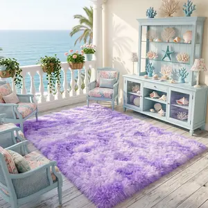 BLIOWL Tie-dyed Lavender Purple Shag Area Rug Non Slip Floor Mat Viral Room Makeover Must Have for Bedroom Living Room Dorm Apartment Airbnb Coquette Aesthetic Home Decor