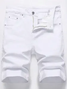 Men's slim straight-leg denim shorts - stretchy, comfortable mid-rise, long, breathable everyday and formal casual shorts with pockets - black/white machine washable jeans - casual essentials, outdoor summer wear, simple street style, skin-friendly fabric