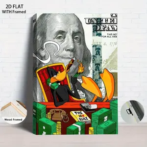 1Pcs Framed 2D Flat Creative Dollar Art Decor Painting Cartoon Character Office Living Room Wall Decoration Canvas Framed Wall Art Modern Simple Home Accessories Cross border Special Supply Home decor