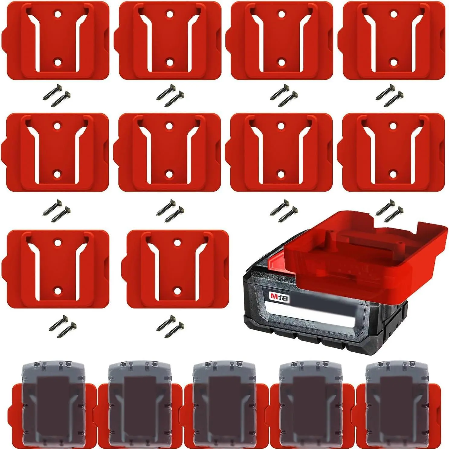 10-Pack Heavy Duty Milwaukee M18 18V Cordless Tool Organizer, Garage Tool Storage Wall Mount Holder, Shelf Mount Compatible for Garage, Work Van