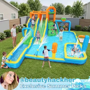 Whubefy Giant Inflatable Water Slide Park for Adults & Kids, 21x17FT Family Water Park with PVC Climbing Wall & Long Double Slide/Splash Pool / 950W Blower, Summer Fun Water Slide for Whole Family