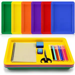 6 Pack Large Plastic Art Trays for Classroom 16x12x1 Inch Stackable Activity Tray for Kids Craft Painting Sensory Play Organizer School Work Art Project Jewelry Sorting Supply, 6 Rainbow Color