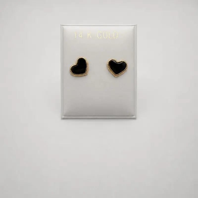 14k Gold black heart stud earrings