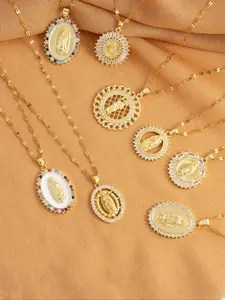 Hollow Out Virgin Mary Pendant Necklace, Unisex Elegant Rhinestone Decor Necklace, Fashion Jewelry for Party, Daily Decor, Trendy All-match & Exquisite Jewelry for Gift