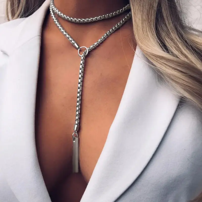 Women's Fashion Pendant Necklace, Chunky Necklace, Punk Style Long Chain, Alloy Material, Vintage & Versatile, Perfect for Daily Wear, Decorative Necklace
