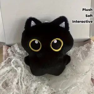 Interactive Meowing Plush/Soft Black with Yellow Paws/Expressive Eyes & Moving Ears/No Batteries Needed/Interactive Playtime for Indoor s