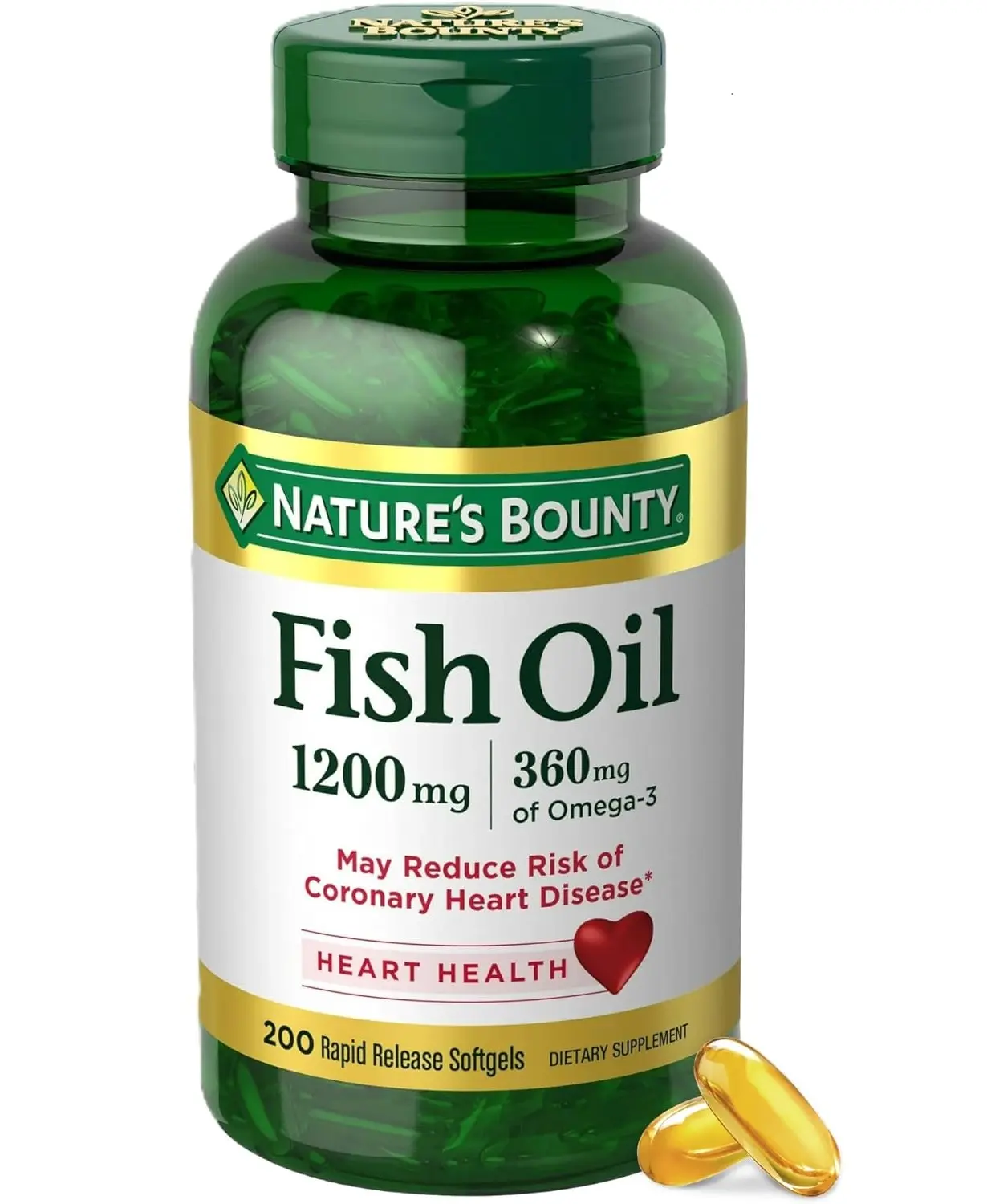 Nature's Bounty Fish Oil Omega 3 Supplements - Supports Heart Health, 1200 Mg Fish Oil, Omega-3, 200 Softgels (Pack of 1)
