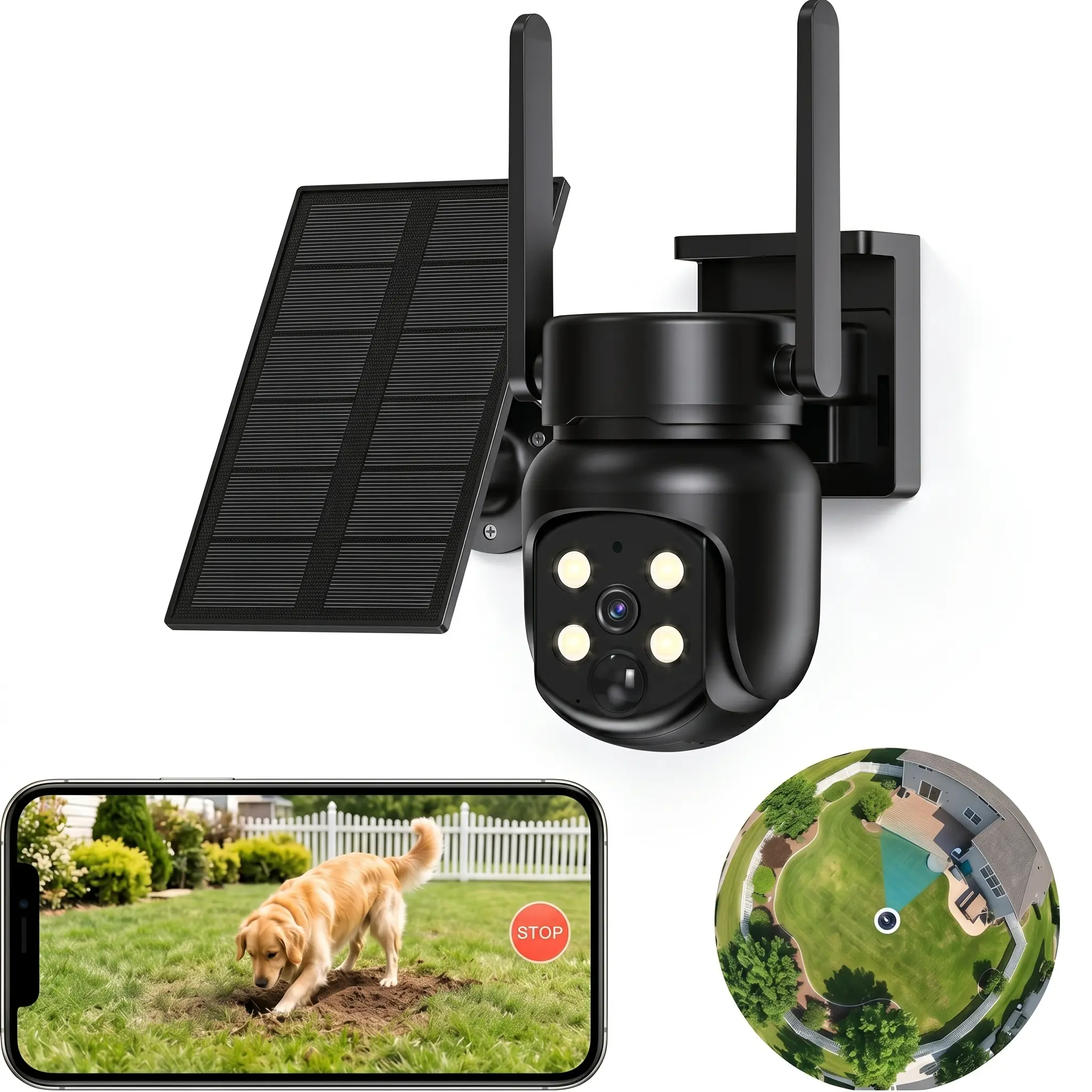 360° Outdoor Pet Camera: Watch Every Corner of Your Backyard - Catch Digging Stop Barking in Seconds - Purpose-Built for Backyard Dog Parents