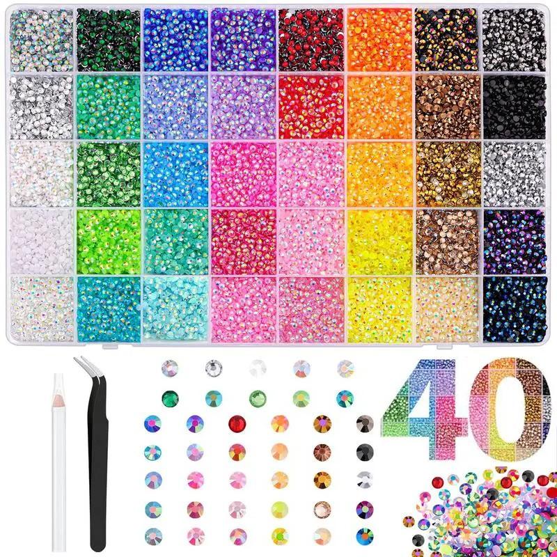 DIY Bedazzling Kit with Mixed  Tweezers,Pick up Pen and Gifted Tools for DIY Crafts Apparel Nail Art ，34000Pcs 40 different Jelly Synthetic Rhinestones for Bedazzling, 3mm Multicolor Resin Flatback Synthetic Gems for Diamond Art,  for Crafting bedazzled