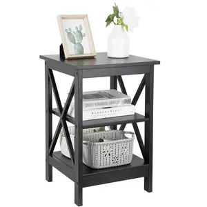 Zenstyle Cross-Leg Indoor Side Table - Black Indoor Furniture with Storage Shelf for Living Room, Bedroom Sofa Side Stand, Bedside Table