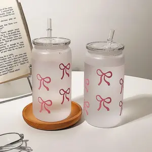 Girls Bowknot Celebrity Plastic Cup, High Temperature Resistant Coffee Milk Mug, Cute Matte With Lid Straw Cup for Home & Office, Drinkware Frosted Finish, Portable Water Bottle