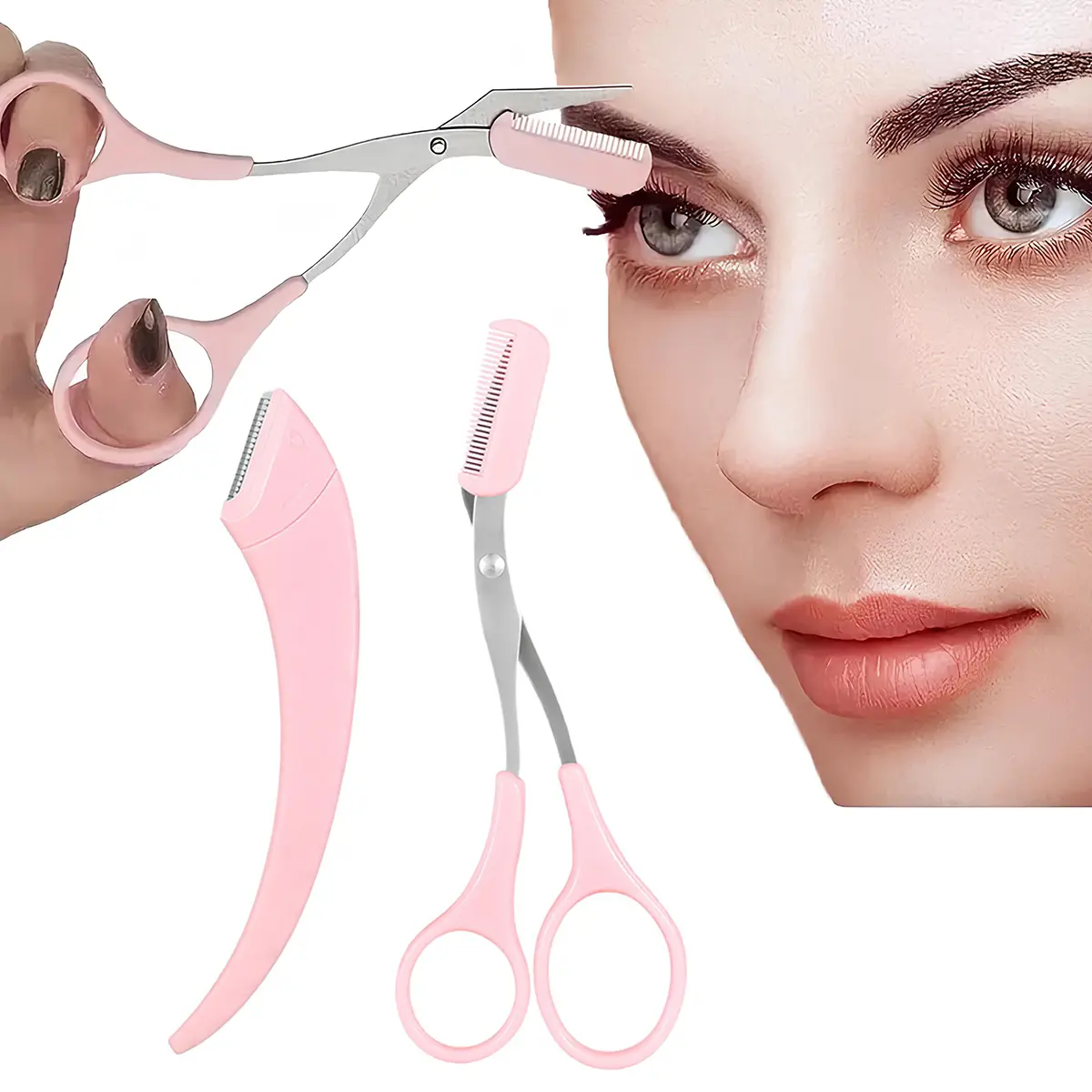 Curved Eyebrow Trimmer Set Stainless Steel Razor Scissors With Comb, Beauty Tool for Beginners, Suitable for Any Skin Type, Hair Removal Accessories for Men Women