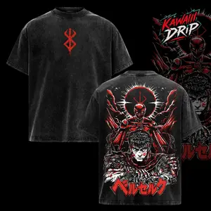 Berserk Vintage T-Shirt Anime Graphic Tee Washed Oversized Streetwear Top Retro Manga Panel Inspired Artwork Cult Dark Aesthetic Unisex Shirt Anime and Manga Fans Manga Art Prints Graphic Anime Tee Streetwear Merch