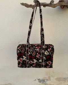 Avery Bag - Black Floral Design with Handle and Top Strap