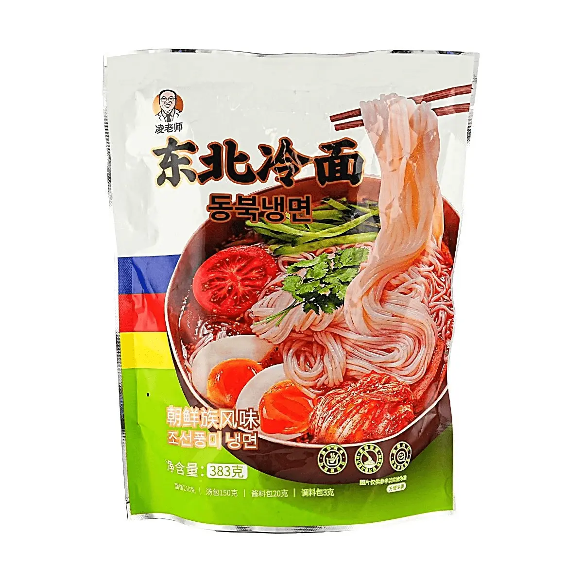 Teacher Ling Korean Cold Noodles (Naengmyeon) - Authentic Korean-Chinese Style, 383g, Low Sodium Meals, Buckwheat Blend Grain Mix, Sweet-Tangy Broth Traditional Flavor