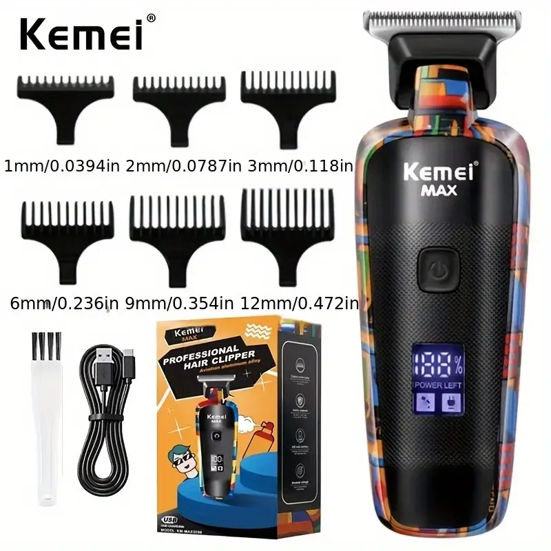 Km-Max5090 Multifunctional Electric Hair Clipper, USB Rechargeable Trimmer, Lithium Ion Battery, 5w Power Consumption, Magnetic Field 0-49 Nt