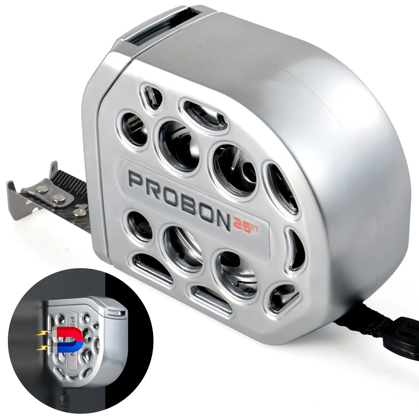 25ft/7.5m Self-Locking Magnetic Stainless Steel Tape Measure, Black Laser Engraved Single-Sided Scale (Inches/Feet), Automatic Lock, Washable & Drop-R