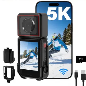 Action Camera 5K 25P with EIS Stabilization, 180? Rotating Lens Vlogging Camera for YouTube,  Camera with  Screen WiFi & Remote Control for Cycling Running Outdoor   Hiking