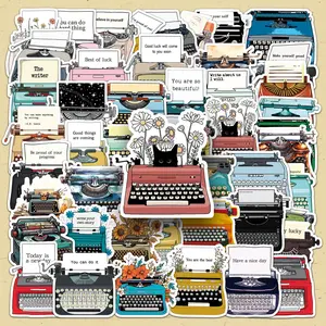 Vintage Typewriter Pattern Sticker, 100pcs/set Creative DIY Decorative Sticker, DIY Decals for Water Bottle, Laptop, Phone Case, Scrapbooking, Journal Making