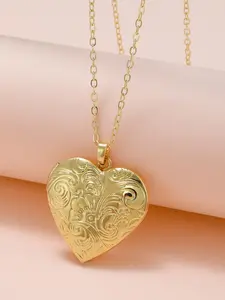 Mother's Day Gift Heart Shaped Pendant Necklace, Vintage Flower Pattern Locket Necklace for Women & Men, Fashion Jewelry for Party, Daily Decor, Love Heart Necklace
