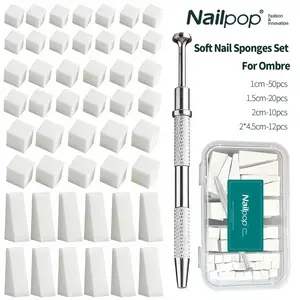 1 Set Nail Art Sponges for Ombre – with Storage Box & Grabbing Tool, Reusable Multi-Size Sponges for Gradient & Chrome Designs, Professional Manicure DIY Supplies Multiple Sizes
