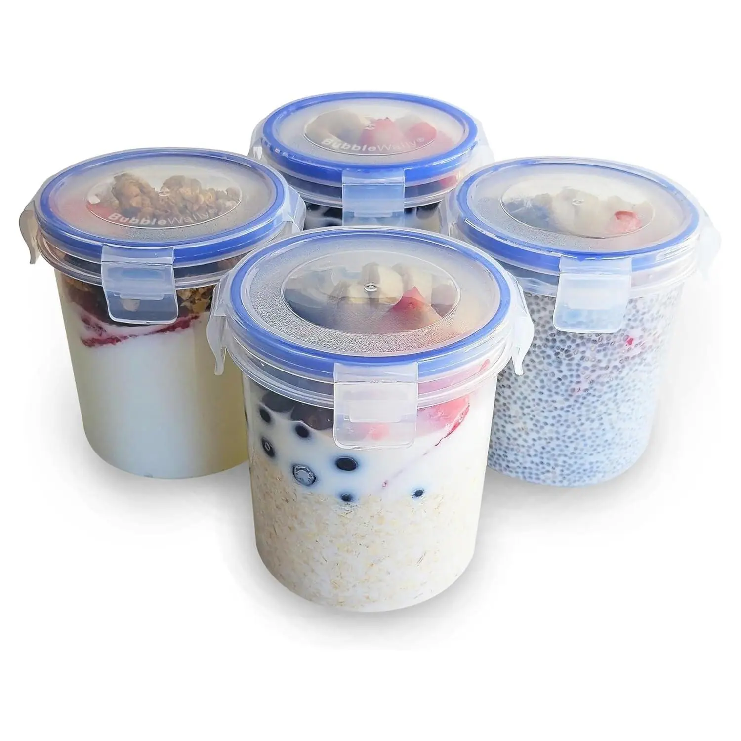 Overnight Oats Container With Lids (4-piece Set) - 16 Oz Plastic Containers Oatmeal To Go | Portable Cereal And Milk On The Airtight Snap Lock Storage Jars