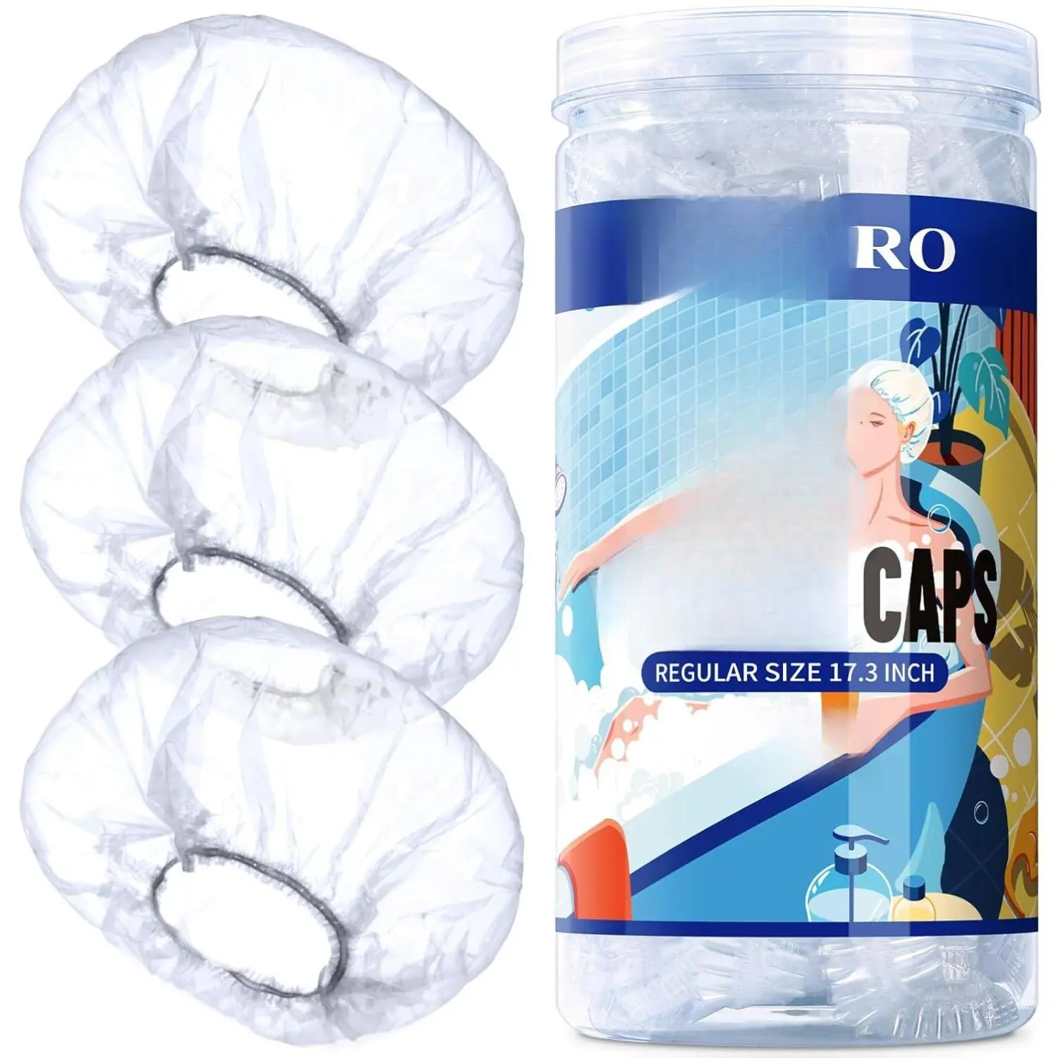 100PCS Disposable Plastic Shower Caps for Women - 17.3in Regular Size, Transparent Cover for Deep Conditioning, Painting, Hotel & Guest Room Bathroom Supplies