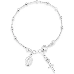 Made in Italy: 925 Sterling Silver Rosary Cross Bracelet | Dainty Bead Charm Link Chain for Women | High Quality Adjustable Silver Jewelry