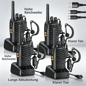 H888S 4-Pack Rechargeable Handheld UHF 2-Way Radios with Audio Earpieces, Type-C Charging Station, USB Charger, Buttons, Portable Transceiver, Non-Waterproof Outdoor Emergency Gear for Adults outdoorfun Walkie Talkie