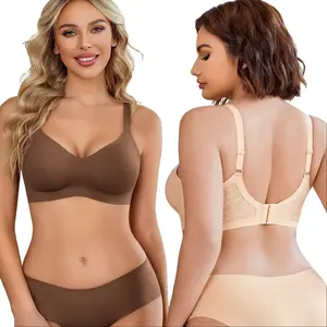 Womens Wireless Bras Lace Seamless Bras Padded Full Coverage Bralette Comfortable V Neck T Shirt Everyday Bra