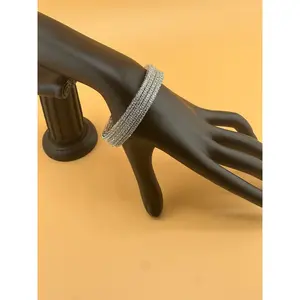 Silver Diamond Bangles | Indian Jewelry | Set Of 4 CZ Diamond Bangles | Baguette Bangles | Statement Jewelry | Crystal Bangles | American Diamond