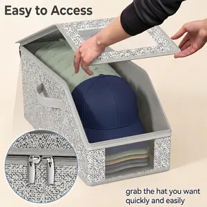 Stackable Baseball Cap Storage Box, Holds Up to 24 Hats – Durable Foldable Cardboard Organizer, Large Capacity Hat & Toy Storage Solution, Versatile Home & Bedroom Organizer, Dustproof, Space Saving-YY1 Hat Holder Box Folding Boxes