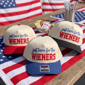 Just Here For The Wieners Hat Embroidery Trucker Hat, Funny Hot Dog Trucker Hat, 4th Of July BBQ Cap Pattern, 250 Years Two-tone Vacation Hat, American Pride Gift