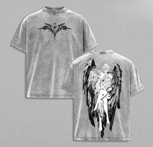 Y2K Tormented Angel T-Shirt, Fallen Dark Angel Graphic Tee, Gothic Guardian Angel Oversized Shirt, Vintage Washed Anime Angel Streetwear , Religious Gift