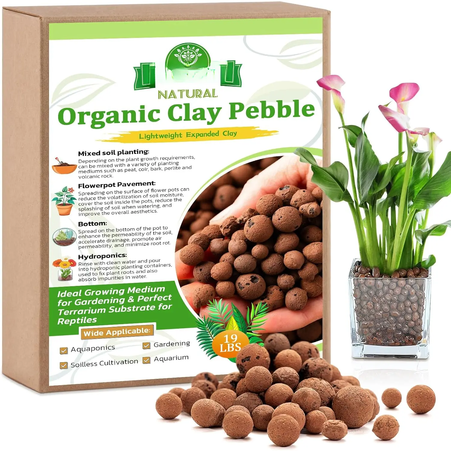 19 LBS  Leca Clay Pebbles for - 4-16mm Expanded Clay Leca Balls for Indoor , Hydroton Clay Pebbles for  Hydroponic & Aquaponics Growing, Orchids, Drainage, Terrarium
