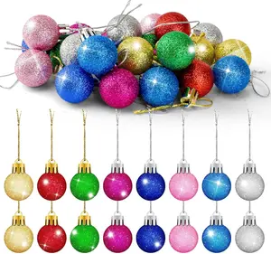 24Pcs Christmas Ball Ornaments Mini Glitter Christmas Tree Ornaments Colorful Christmas Ball Tree Decorations Mini Decorative Balls for Xmas Tree Party Decor (1.18 Inch)
