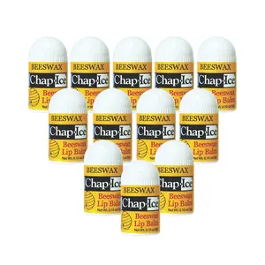Chap-Ice® Beeswax Peppermint Lip Balm 12-Count Pack Fortified with Coconut Oil for Dry Cracked Lips 0.10oz Each Made in USA