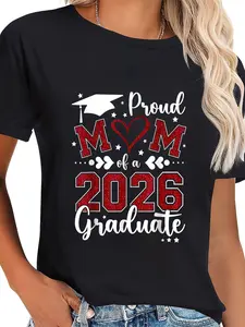 100% Cotton Unisex Proud Mom Of A 2026 Senior Graduate Graduation T-Shirt Casual Graphic Printed Vintage Tshirt