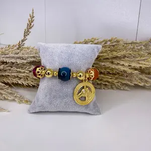 Elegant Beaded Bracelet with Gold Coin Charm and Evil Eye Bead for Stylish Accessory