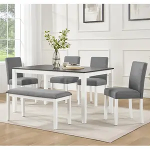 Bellemave  6-Piece Dining Table Set with Bench and Chairs, Dining Table Set for 6 with Bench, Wooden Dining Table Set for Kitchen, Dining Room