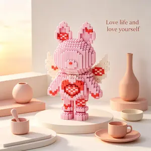 3D Puzzle Building Block Ornament, Angel Wings Heart Striped Rabbit Bear, Home Office Decor, Party Gift, Holiday Decoration