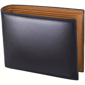 Men's Business RFID-Blocking Wallet, Genuine Leather Short Pocket Wallet, Solid Color