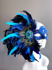 Lux Feather Mask - Blue Peacock