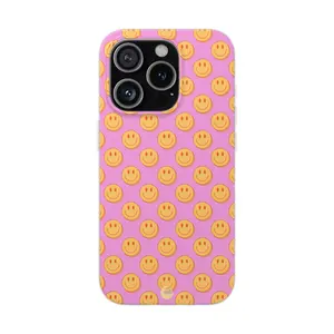 Retro Smiley Face Phone Case – Pink & Orange Y2K Vibes