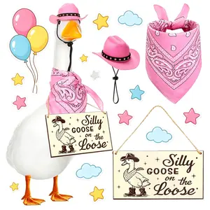 Funny Porch Goose Decoration Set Silly Goose on The Loose Hangings Sign Cowboy with Outfit Cowboy Hat and Bandana for 23" Cement/Plastic Outdoor Statue Patio Yard Lawn Art