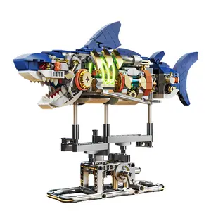 HEGOAI 687 PiecesShark Sea Creatures Building Set, Marine Animal Building Blocks Toys with Display Stand and Light, STEM Toys for Crossing Sea Lovers